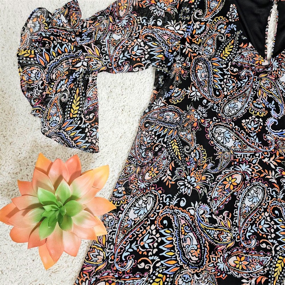 Calvin Klein Brand Dress Black Multi Paisley Print Women's Size 14 - Picture 8 of 12